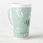 Gepersonaliseerde groene w / witte bloemen latte mok (Linkerhoek)