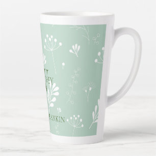 Gepersonaliseerde groene w / witte bloemen latte mok
