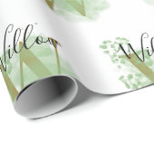 Gepersonaliseerde groene Waterverf & Floral Initia Cadeaupapier (Rol Hoek)