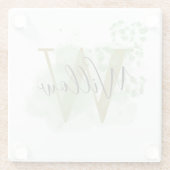 Gepersonaliseerde groene Waterverf & Floral Initia Glazen Onderzetter (Achterkant)