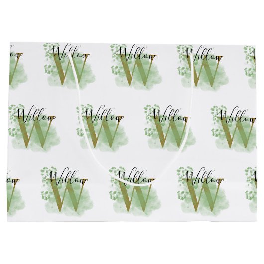 Gepersonaliseerde groene Waterverf & Floral Initia Groot Cadeauzakje (Achterkant)