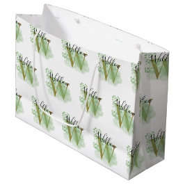 Gepersonaliseerde groene Waterverf & Floral Initia Groot Cadeauzakje