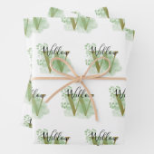 Gepersonaliseerde groene Waterverf & Floral Initia Inpakpapier Vel (In situ)