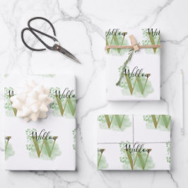 Gepersonaliseerde groene Waterverf & Floral Initia Inpakpapier Vel