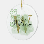Gepersonaliseerde groene Waterverf & Floral Initia Keramisch Ornament (Links)