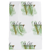 Gepersonaliseerde groene Waterverf & Floral Initia Medium Cadeauzakje (Achterkant)