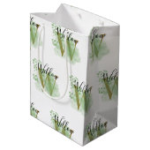 Gepersonaliseerde groene Waterverf & Floral Initia Medium Cadeauzakje (Achterkant Gekanteld)