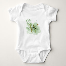 Gepersonaliseerde groene Waterverf & Floral Initia Romper