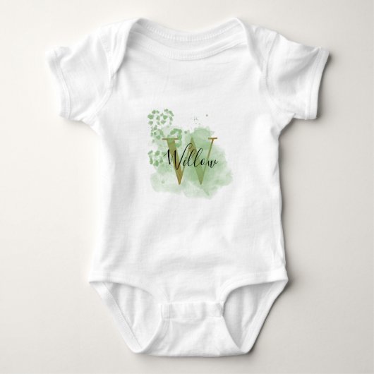 Gepersonaliseerde groene Waterverf & Floral Initia Romper (Voorkant)
