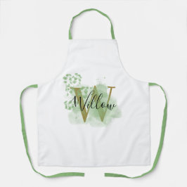 Gepersonaliseerde groene Waterverf & Floral Initia Schort