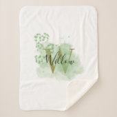 Gepersonaliseerde groene Waterverf & Floral Initia Sherpa Deken (Voorkant)