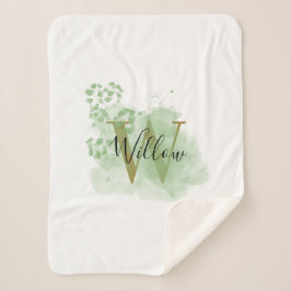 Gepersonaliseerde groene Waterverf & Floral Initia Sherpa Deken