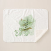 Gepersonaliseerde groene Waterverf & Floral Initia Sherpa Deken (Voorkant (horizontaal))