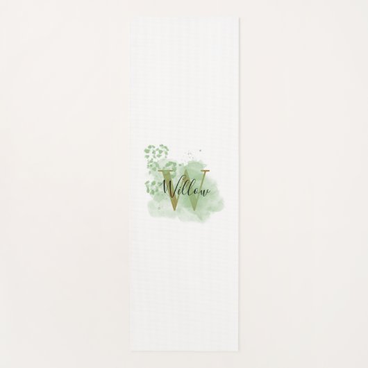 Gepersonaliseerde groene Waterverf & Floral Initia Yogamat (Voorkant)