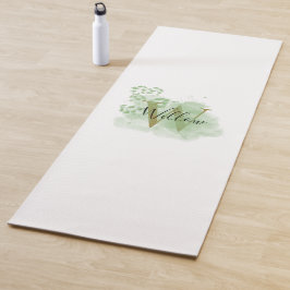 Gepersonaliseerde groene Waterverf & Floral Initia Yogamat