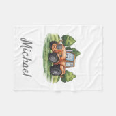 Gepersonaliseerde Groene Waterverf Tractor Fleece Deken (Voorkant (Horizontaal))