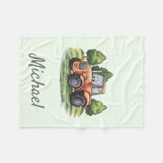Gepersonaliseerde Groene Waterverf Tractor Fleece Deken (Voorkant (Horizontaal))