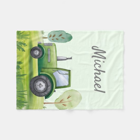Gepersonaliseerde Groene Waterverf Tractor Fleece Deken (Voorkant (Horizontaal))