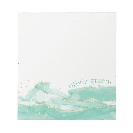 Gepersonaliseerde groene Waterverf Turquoise Notitieblok (Voorkant)