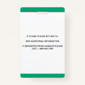 Gepersonaliseerde groene Witte Dienst Hond Foto-ID Badge (Achterkant)