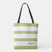 Gepersonaliseerde Groene & Witte Gestreepte Canvas Tote Bag (Achterkant)