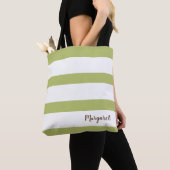 Gepersonaliseerde Groene & Witte Gestreepte Canvas Tote Bag (Dichtbij)
