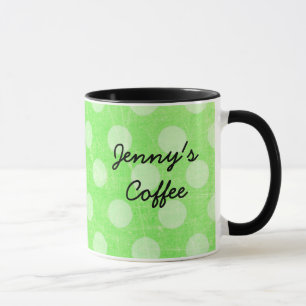 Gepersonaliseerde Groene Witte Polka Dotted Coffee Mok