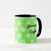 Gepersonaliseerde Groene Witte Polka Dotted Coffee Mok (Voorkant rechts)