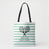 Gepersonaliseerde groene witte streep tennis racke tote bag (Voorkant)