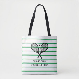 Gepersonaliseerde groene witte streep tennis racke tote bag