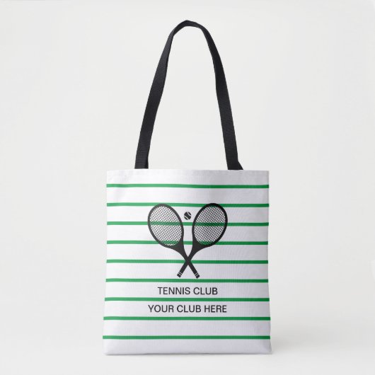Gepersonaliseerde groene witte streep tennis racke tote bag (Voorkant)