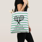 Gepersonaliseerde groene witte streep tennis racke tote bag (Dichtbij)