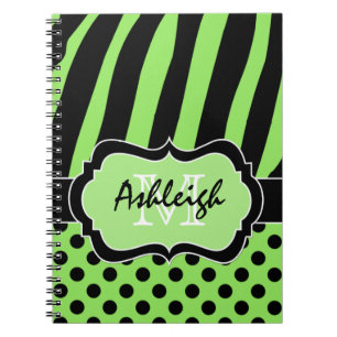 Gepersonaliseerde groene witte zwarte striped pool notitieboek