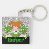 Gepersonaliseerde Groene & Zilveren Cheerleading S Sleutelhanger (Achterkant)