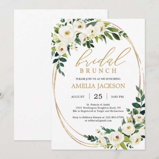 Gepersonaliseerde groenerij en goudbruine brunch kaart (Voorkant / Achterkant)