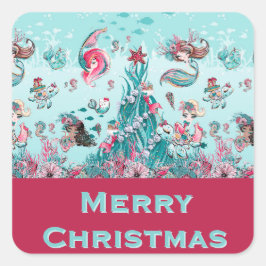 Gepersonaliseerde Groeten Mermaid en Vrienden Vierkante Sticker