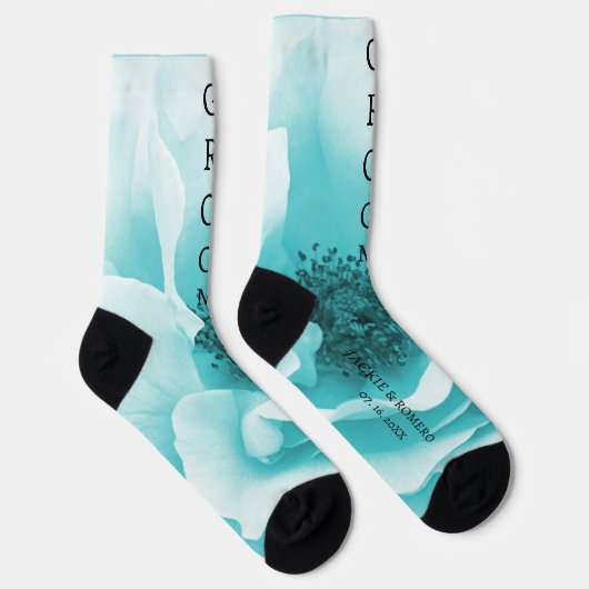 Gepersonaliseerde GROOM Abstracte Blauw & Witte Bl Sokken (Rechts)