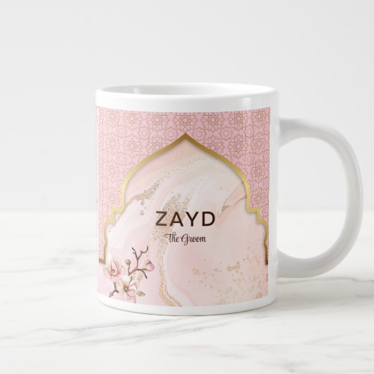 Gepersonaliseerde Groom Coffee Mok – Blush & Gold (Rechts)