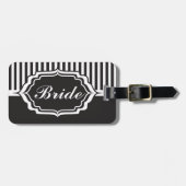 Gepersonaliseerde Groom en Bride met Zwarte Stripe Bagagelabel (Voorkant horizontaal)
