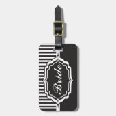 Gepersonaliseerde Groom en Bride met Zwarte Stripe Bagagelabel (Voorkant verticaal)