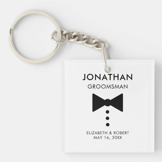 Gepersonaliseerde Groomsman Gift Modern Tuxedo Wed Sleutelhanger (voorkant)