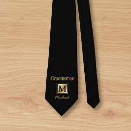 gepersonaliseerde groomsman Gold script zwarte Str Stropdas