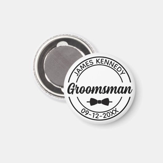 Gepersonaliseerde Groomsman met naam en trouwdatum Magneet (Voorkant / Achterkant)