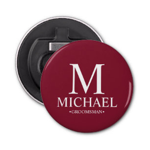 Gepersonaliseerde Groomsman Naam en Monogram Button Flesopener