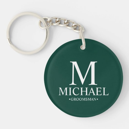 Gepersonaliseerde Groomsman Name&Monogram Sleutelhanger (Voorkant)