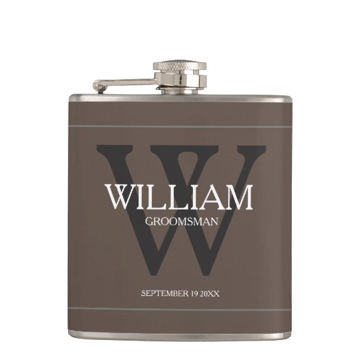 Gepersonaliseerde Groomsman Name Tan Wedding Flask Heupfles (Voorkant)