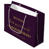 Gepersonaliseerde Groomsman Paarse en Goud Dank u Groot Cadeauzakje (Voorkant Gekanteld)