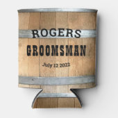 Gepersonaliseerde Groomsman Rustic Bourbon Barrel Blikjeskoeler (Voorkant)