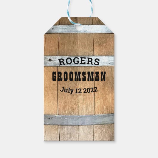 Gepersonaliseerde Groomsman Whiskey Barrel Cadeaulabel (Voorkant)