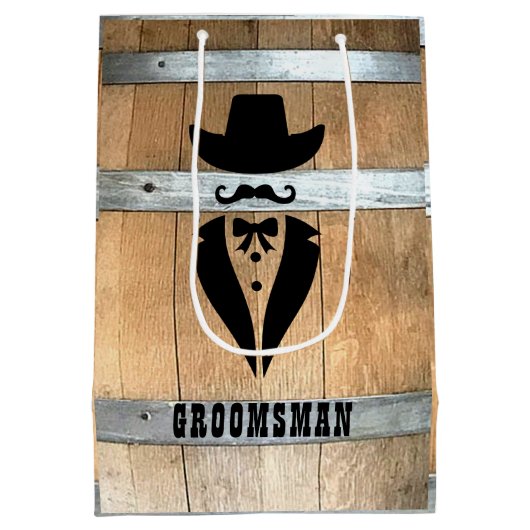 Gepersonaliseerde Groomsman Whiskey Barrel Medium Cadeauzakje (Achterkant)